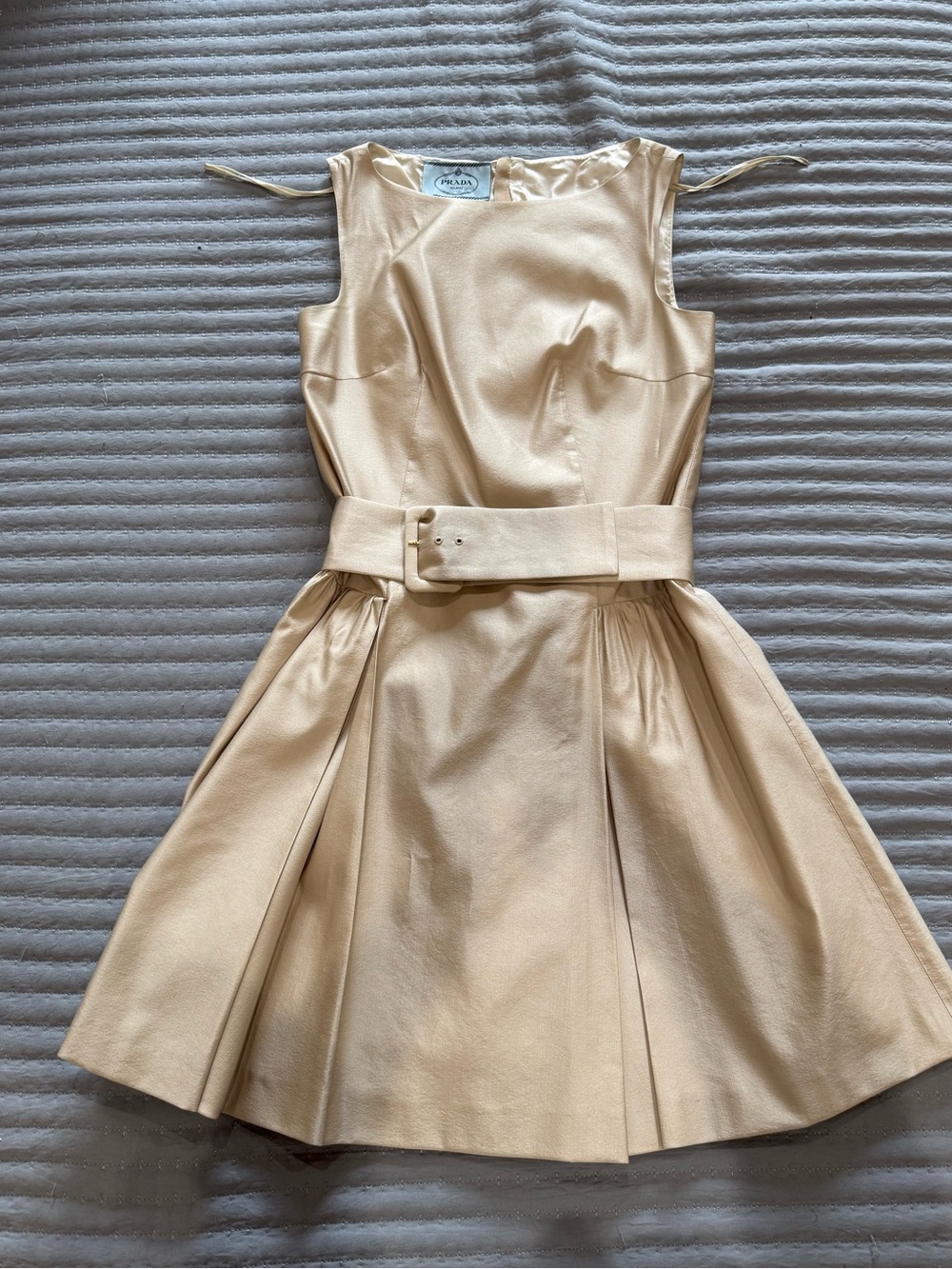 PRADA Cream Sleeveless Belted Mini Dress - Picture 7 of 8